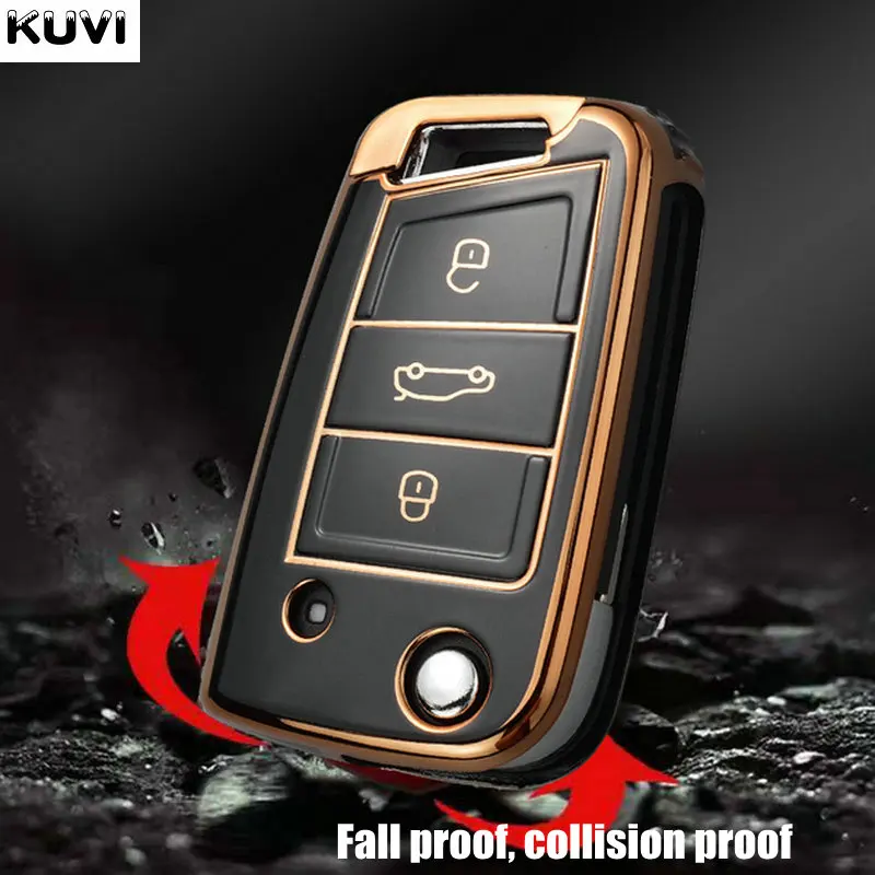Kuvi tpuカーフリップキーケースカバー、VWフォルクスワーゲンゴルフ7、mk7、ティグアンmk2、シート、ateca、leon fr、2、ibiza、skoda、octavia、a7用シェルフォブ