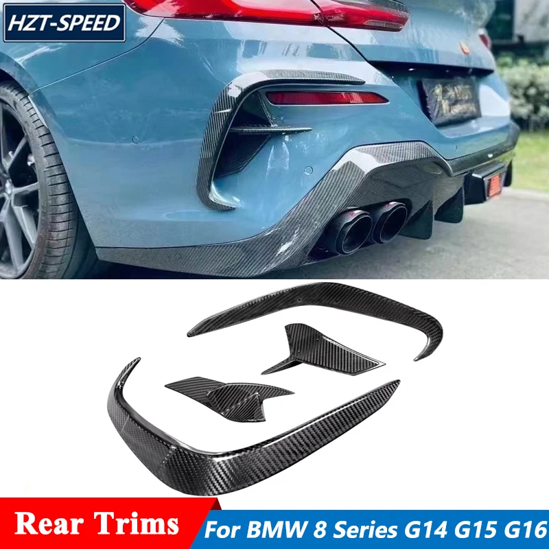 

4 PCS Real Dry Carbon Fiber Rear Bumper Lip Trims For BMW 8 Series G14 G15 G16 Car Tuning 2020 Up
