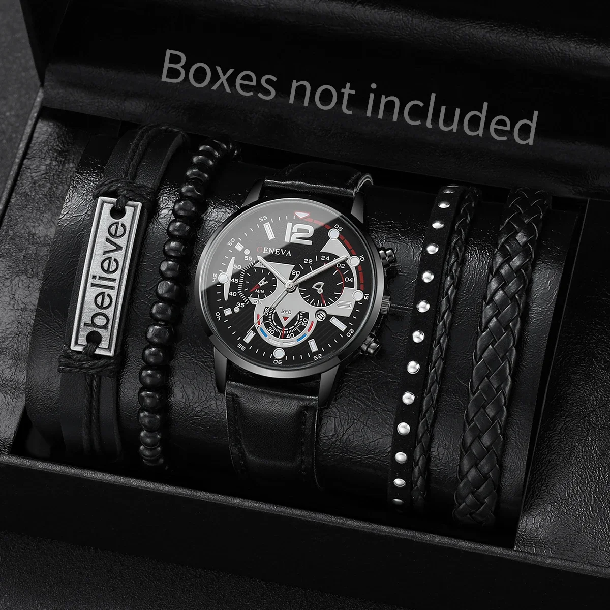 

4/5PCS Men Business Watches Bracelets Set Fashion Leather Band Mens Quartz Watch Relogio Masculino（Without Box）