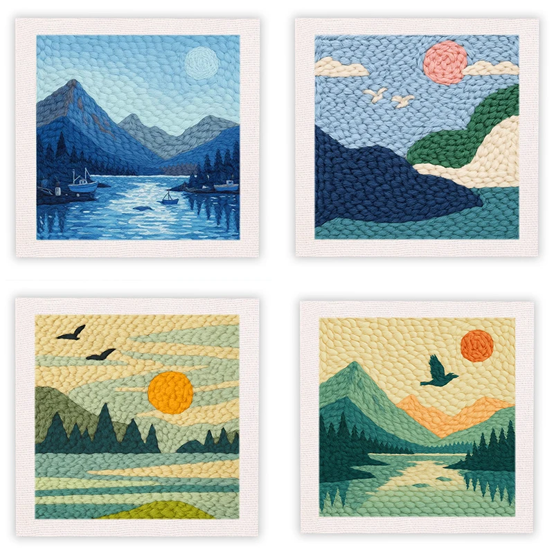 

RUOPOTY Mountain Punch Needle Kits Painting Decor Needlework Supplies Landscape Needle Punch Kit For Adults Beginner Embroi