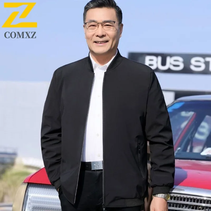 

COMXZ Men Jacket Stand Collar Business Casual Lightweight Motorcycle Jacket Solid Color Outdoor Work Windproof Autumn Coat