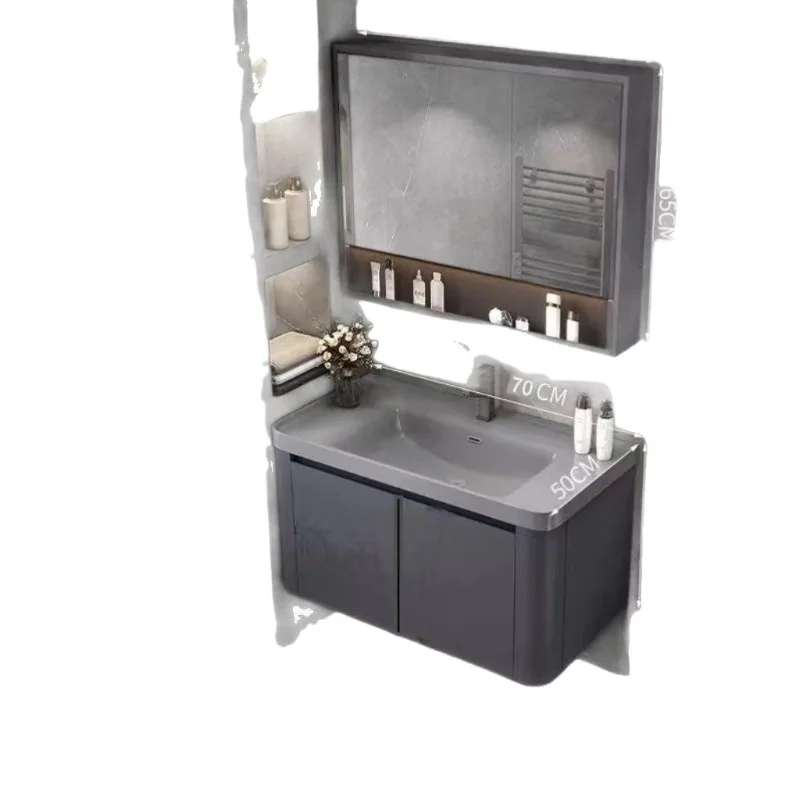 

Washbasin cabinet combination set light luxury smart solid wood bathroom nano skin feeling integrated