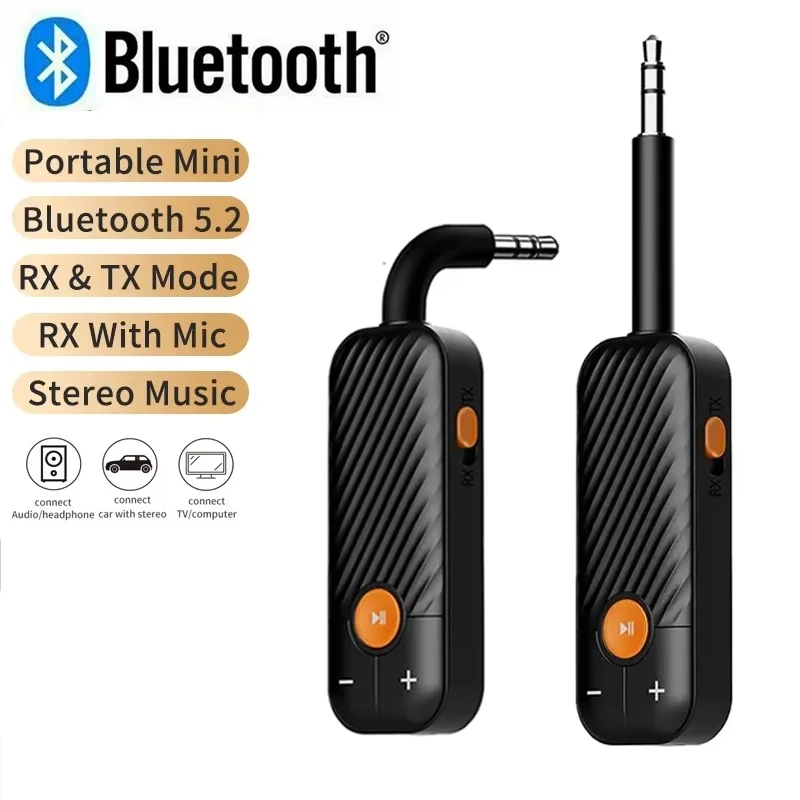 2 In 1 Wireless Bluetooth 5.2 Audio Transmitter Receiver 3.5mm AUX HiFi Stereo Music Audio Adapter With Mic For Car PC Headphone