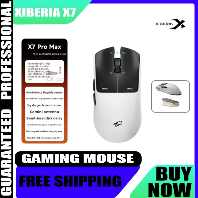 XIBERIA X7 Wireless Gaming Mouse Lightweight 55g Ergonomic PAW3950 Sensor Dual 8K Polling Rate for Competitive ESports Gaming