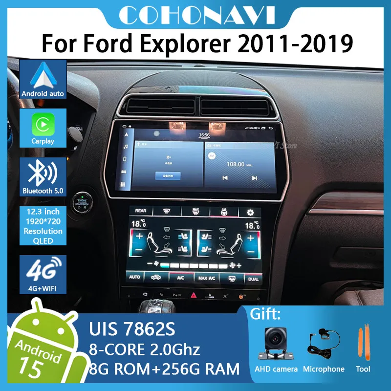 

12.3" For Ford Explorer 2011-2019 Car Multimedia Video Player GPS Navigation Radio Android 15 8+256G 8Core CarPlay 4G AC Screen