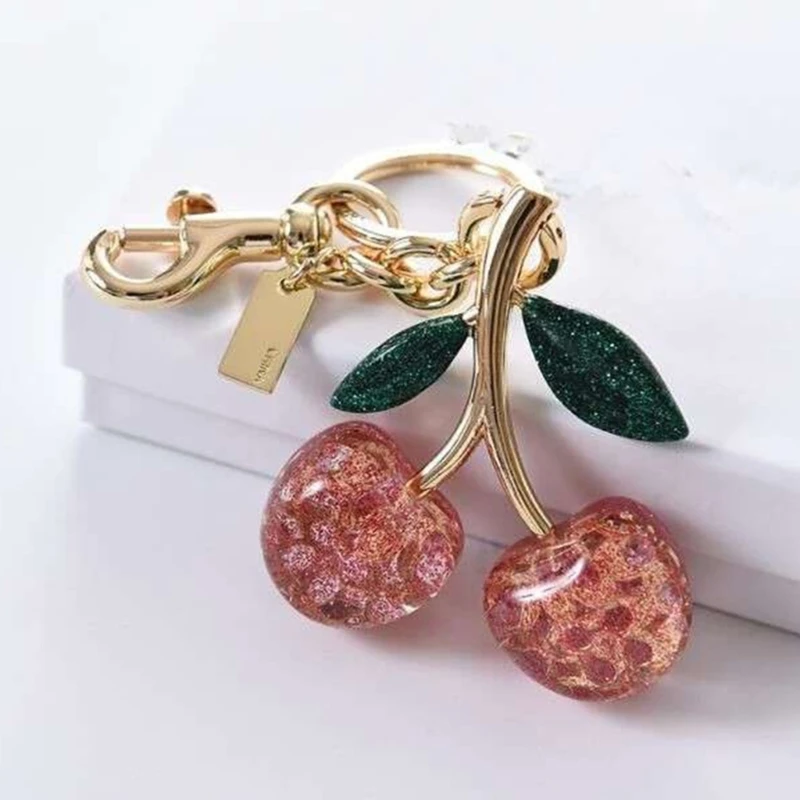 Unique and Cherry Bag Charm Decorations Elegant Resin Cherry Keychain Pendant Charm with Bright Colors for Bag Key