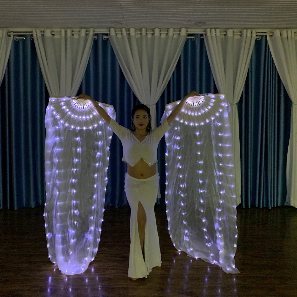 White LED Silk Fold Light Fan, Belly Dance, Christmas, Halloween Party, Cosplay Costume Shows, BellyDance, Stage Performance