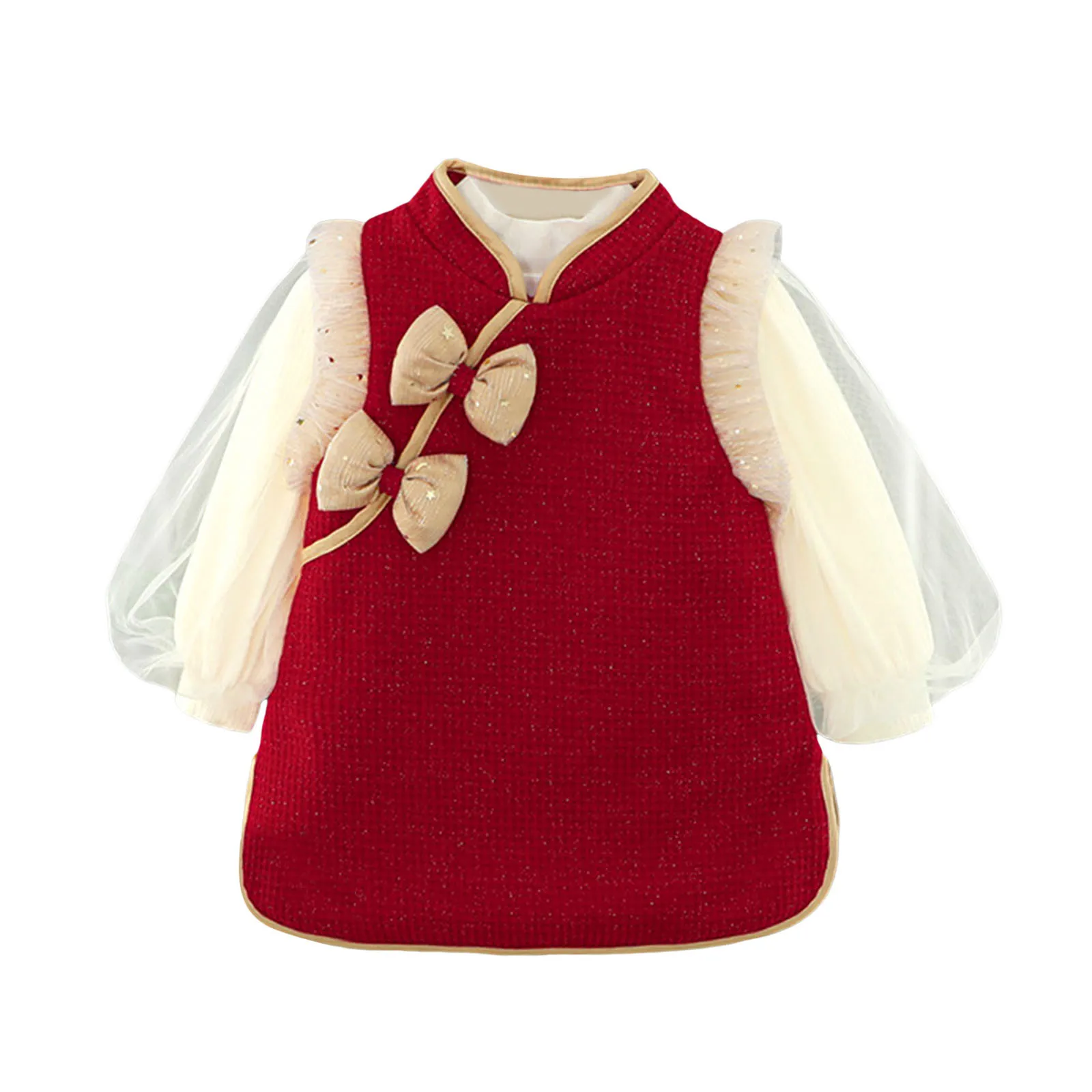 Toddler Baby Girls Winter Kids Red Christmas New Year Plush Warm 2pcs Dress Outfits Infant Clothing Sets Top+skirt For 1-4 Years