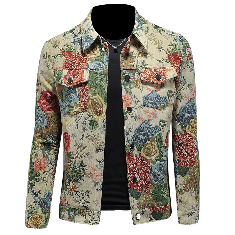 Japanese Jacket Men Spring Street Abstract Flower Grass  Varsity Jackets Women  Harajuku Loose Cotton high-quality Coat Autumn
