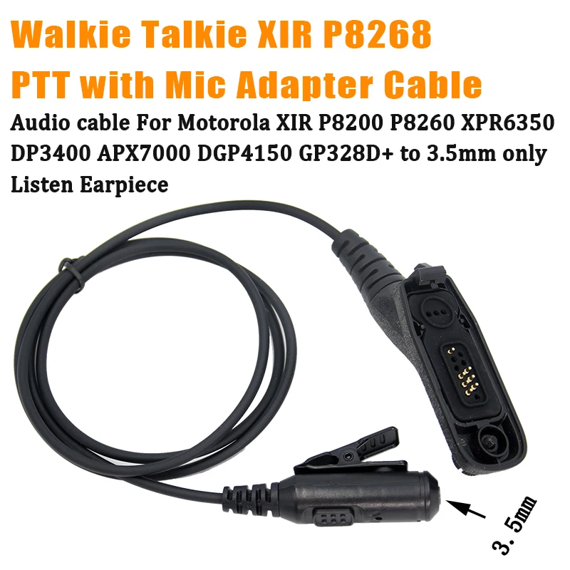 Radio Headset Adapter With Mic PTT to 3.5mm jack Earpiece,Audio cable For Motorola XIR P8268 P8200 APX4000 APX2000 DP3400 GP328D