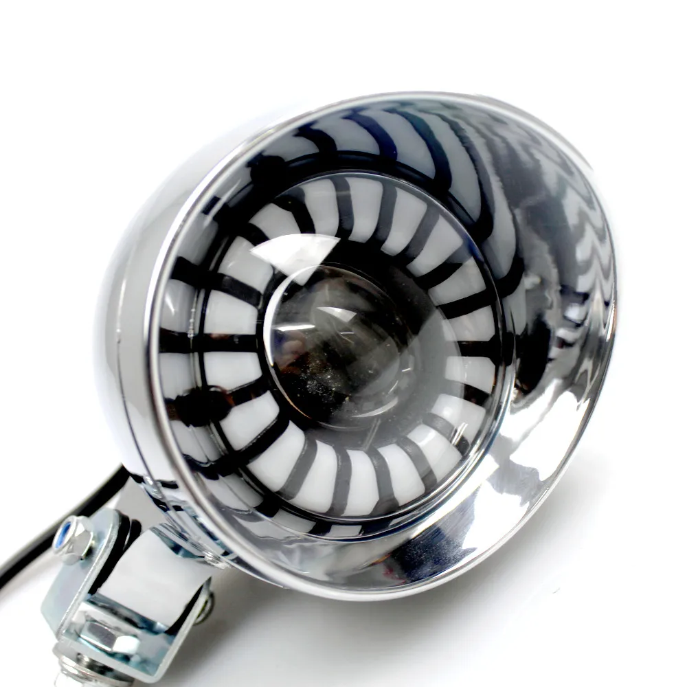 Chrome Universal LED Motorcycle Head Light Spot Lamp 12V Headlamp Auxiliary Spotlight Scooter Off-road Touring