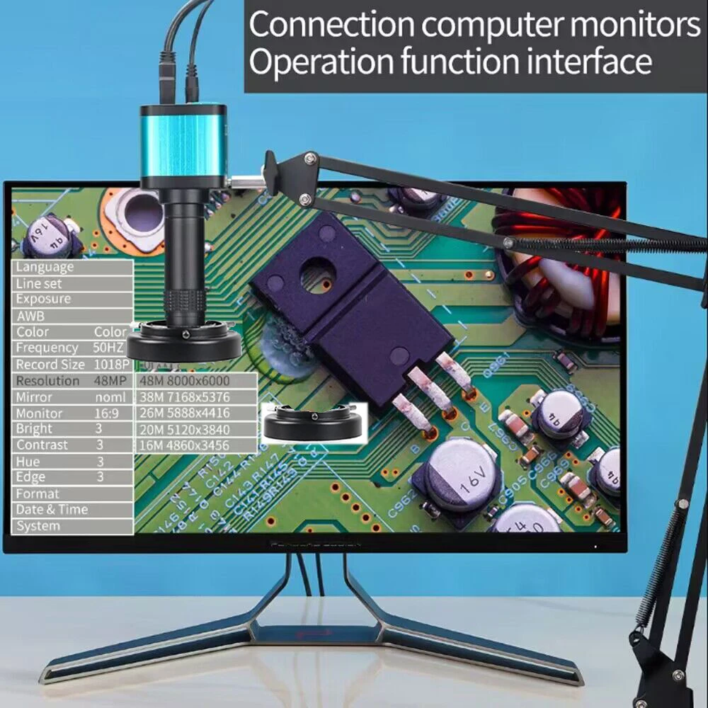 YIZHAN HD Digital Microscope 1080P 4K 2K HDMI USB VGA Soldering Microscope Camera 150X 180X 215X C-Mount Lens Remote Control
