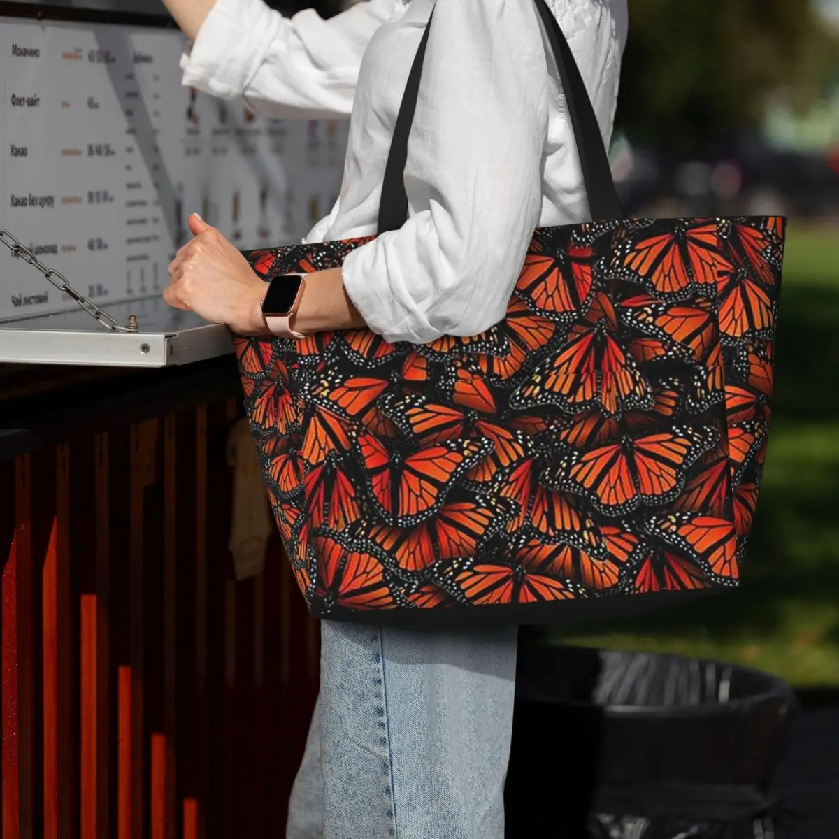 

Orange Monarch Butterfly Beach Tote Bag Sport Gym Yoga Duffle Large Tote Bag Women Travel Bag Fitness bag