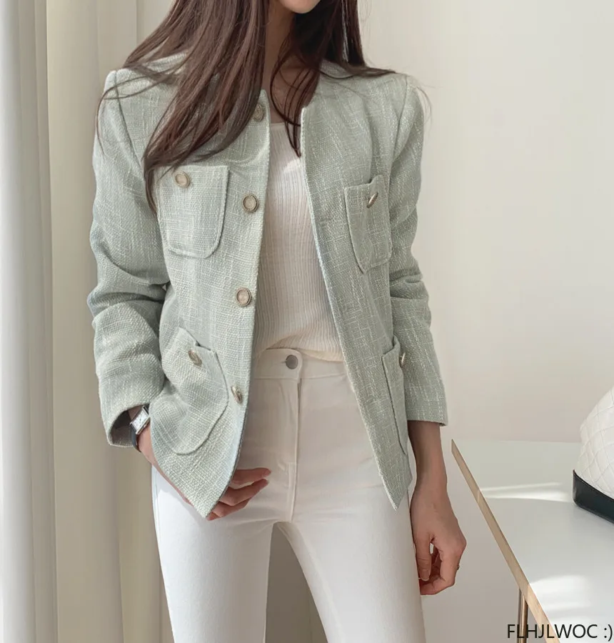 2024 Autumn Chic Korea Design Korea Style High Street Women Fashion Cute Elegant Office Lady Button Coats Blazer Jackets