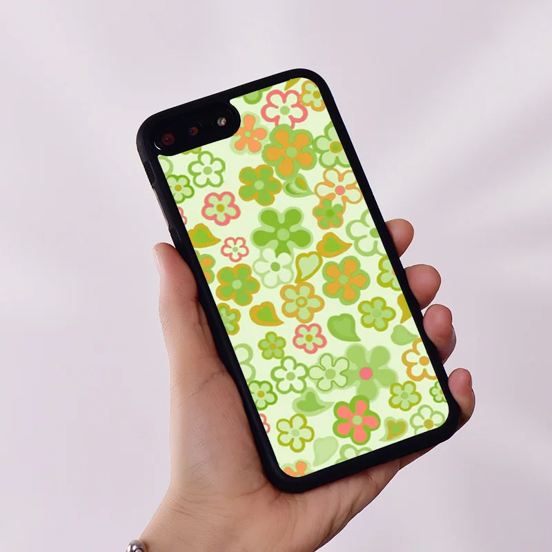 Wildflower Silicone Rubber Phone Case Cover for iPhone 6 6S 7 8 Plus X XS XR 11 12 13 14 15 Mini Pro Max Flowers Green Sage 70s