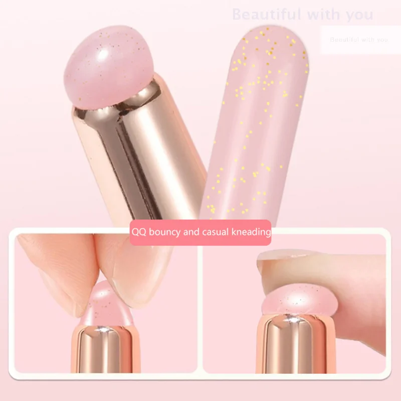 Pinceau de maquillage pour lèvres et correcteur en Silicone rose brillant, avec couvercle Q, applicateur de rouge à lèvres à tête ronde douce, outil cosmétique multi-usage