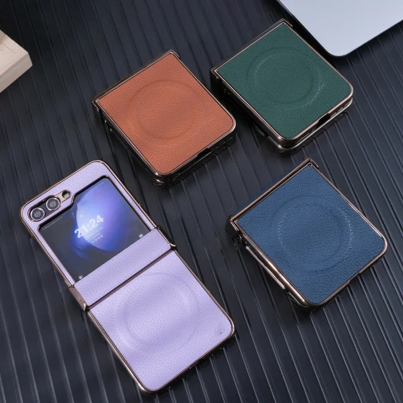 

Leather Magnetic Phone Case for Samsung Galaxy Z Flip Z Fold 6 5 4 3 Protective Back Cover for ZFold6 ZFlip6 Case Shell