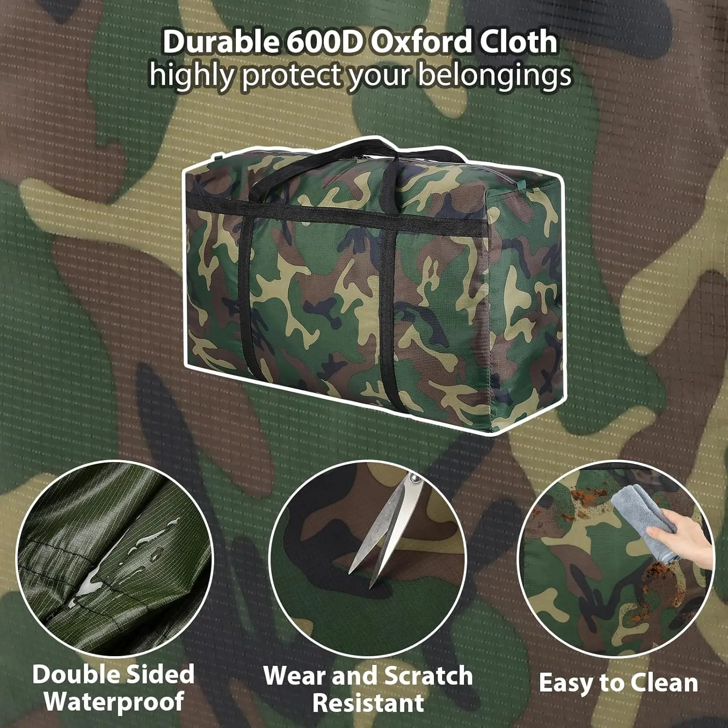 1 قطعة حقيبة سفر وتخزين قابلة للطي (40L-180L) حقيبة أكسفورد خفيفة الوزن مقاومة للماء مع سحابات للتحريك والملابس Org