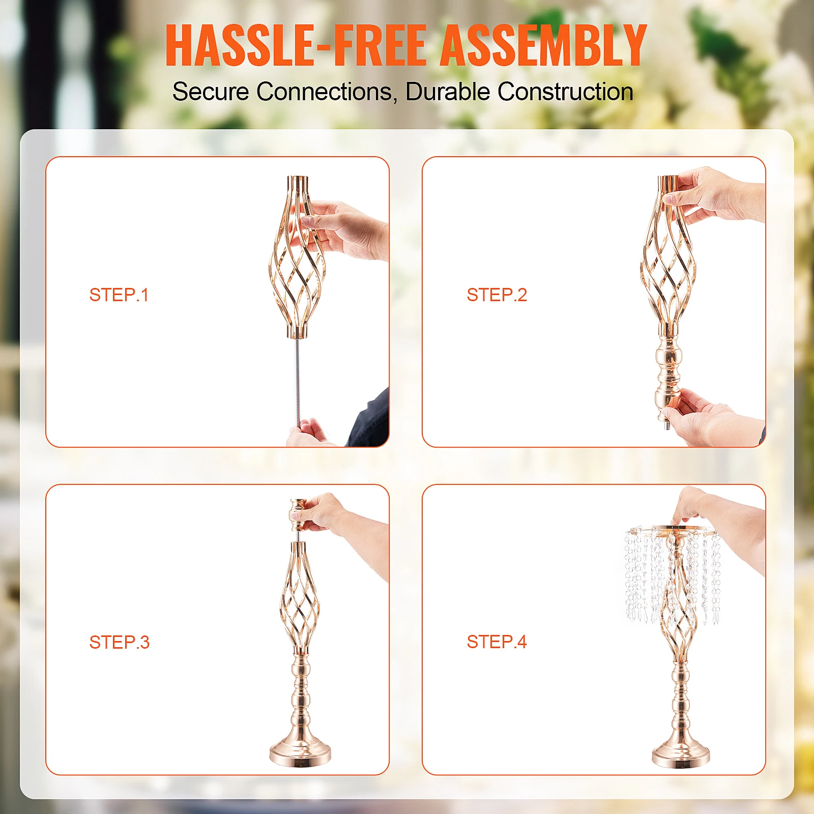 SucceBuy طويل القامة كريستال الزفاف زهرة الوقوف المعادن الزفاف محور زهرية الذهب زهرة أصحاب الأزهار رف شاشة لحفل الزفاف
