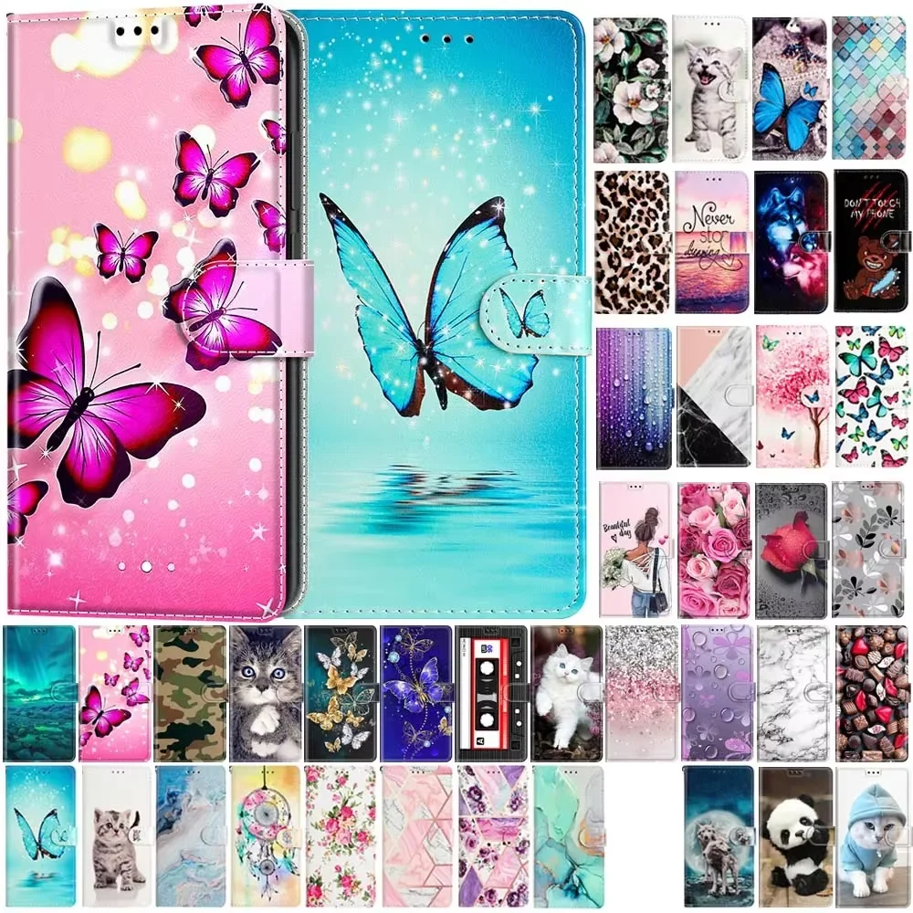 Butterfly Cat Pattern Wallet Flip Case For Samsung Galaxy A12 M12 A22 A32 A52 A52S 5G Magnetic Leather Card Slot Protectiv Cover