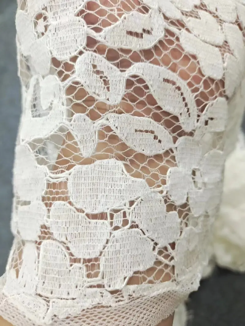 2024Sequince Lace Cotton Embroidery Tulle Mesh Off White Wedding Dress Lace Fabric Material 150CM Wide