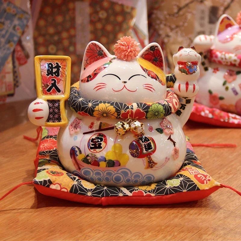 6 Inch Ceramic Lucky Cat Maneki Neko Fortune Cat Statue FengShui Ornaments Handicraft Money Box Home Decoration Business Gifts