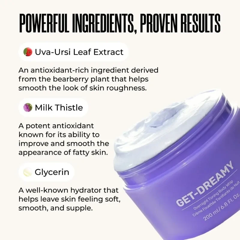 GET-DREAMY Overnight Toning Body Cream for Firming Loose Skin While You Sleep Body Whip Effective Moisturizer for Body