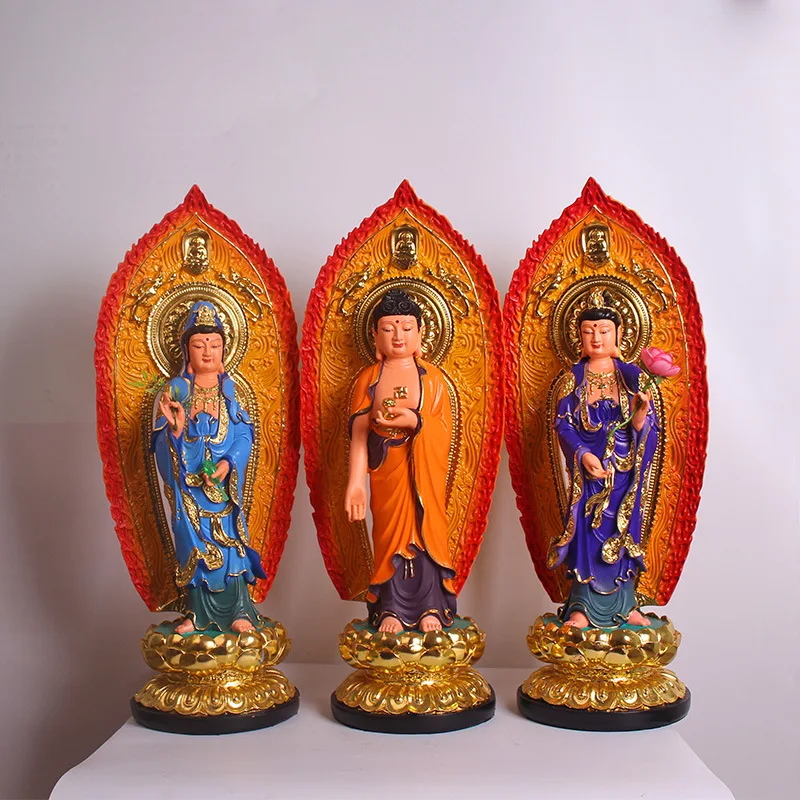 Large 60CM 3P A set HOME Shrine Buddhism XI FANG SAN SHENG Standing Guan yin Amitabha Mahasthamaprapta Buddha statue