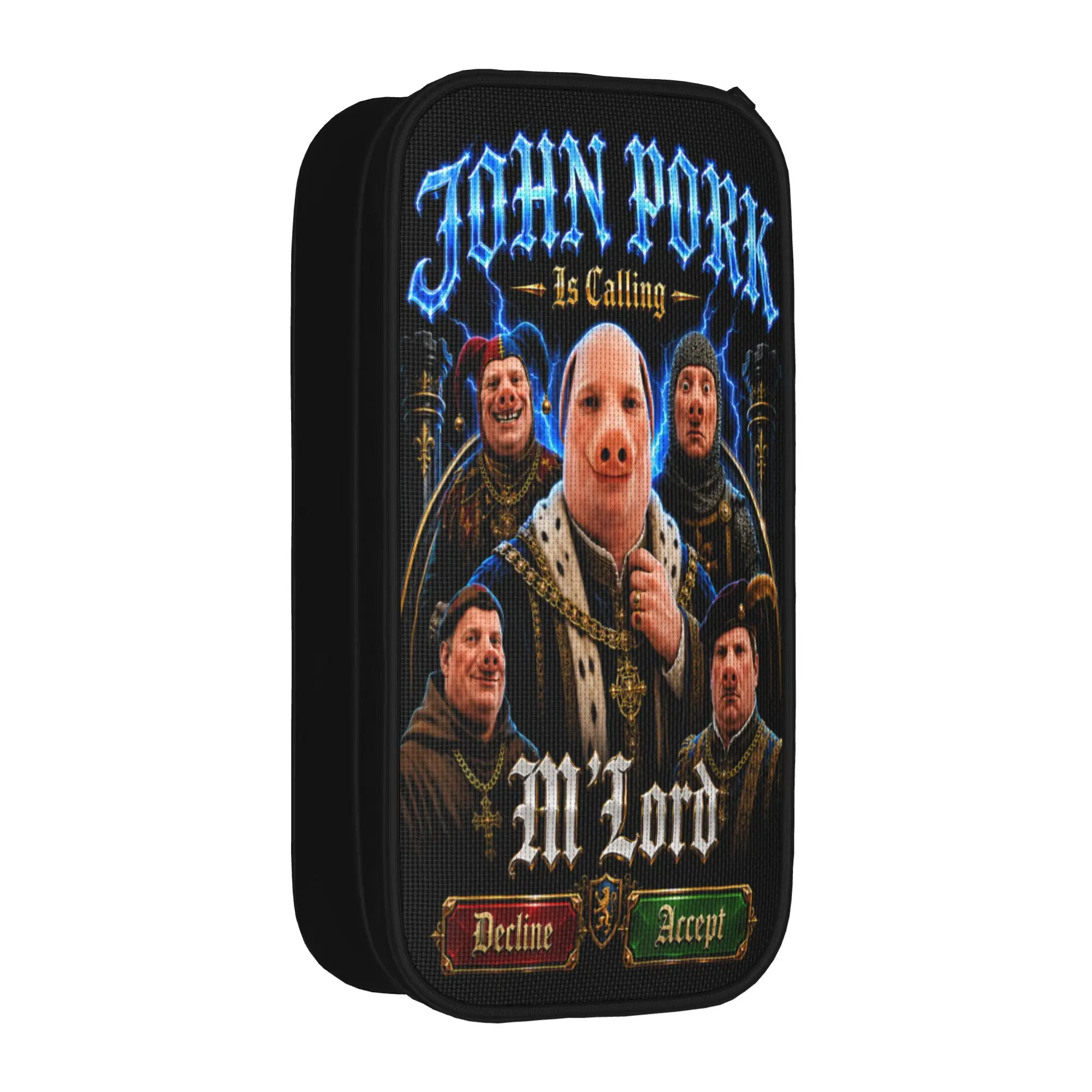 John Pork is Calling Medieval Bootleg Meme Brainrot Pencil Case Kids Cool Pencil Box Graphic School Pencil Cases Stationery