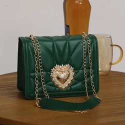 Bolso de hombro de cuero de estilo occidental para mujer, bolsos de hombro de cuero de alta calidad, bolsos cuadrados de cadena para mujer, bolsos de marca de Messenge Retro con corazón de hilo