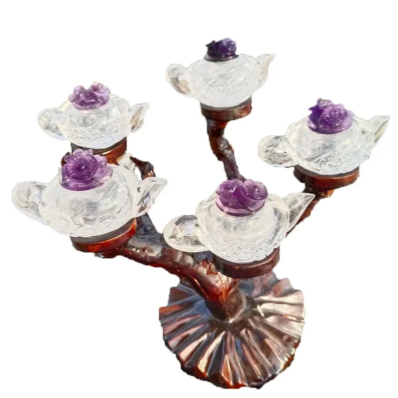 natural clear quartz amethyst teapot ornament Natural crystal crafts for home decoration