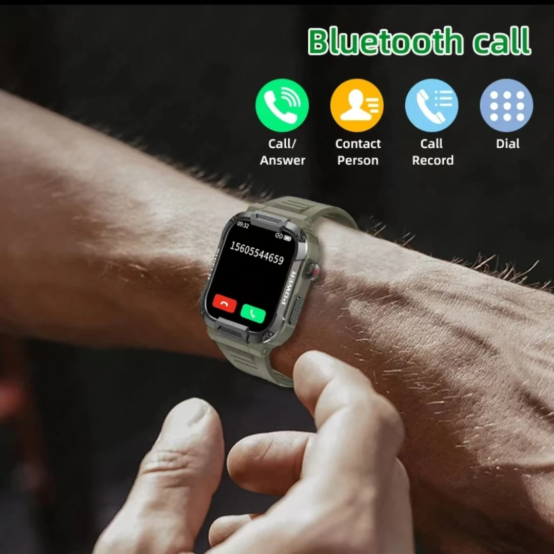 Nieuw robuust militair waterdicht slim horloge Heren BT Call Health Monitoring AI Voice Assistant Lange batterijduur Sport Smart Watch