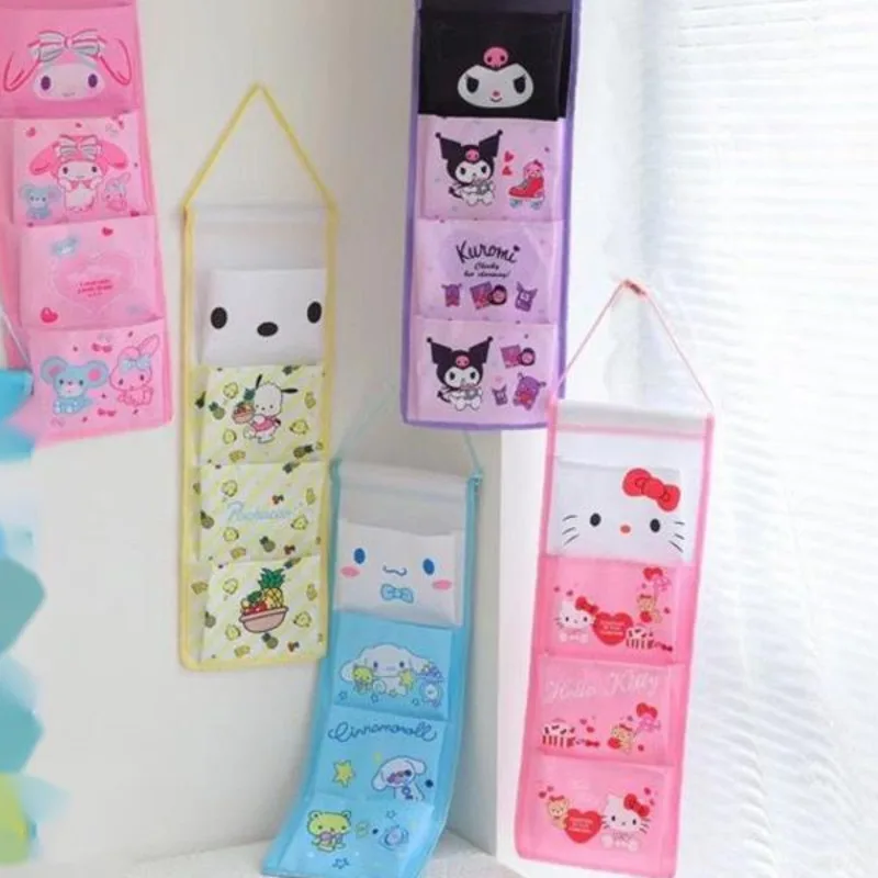 Sanrio Hello Kitty Hanging Storage Bag Woman Room Fashion Cinnamoroll Closet Pochacco Dormitory Kuromi Wall Clothes Organizer