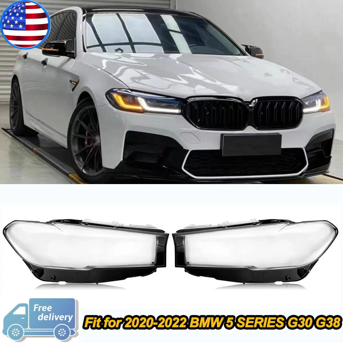 For BMW 5 Series G30 530i 540i 550i 2020-2023 Headlamp Lens Cover Left Right Lampshade Transparent Shell
