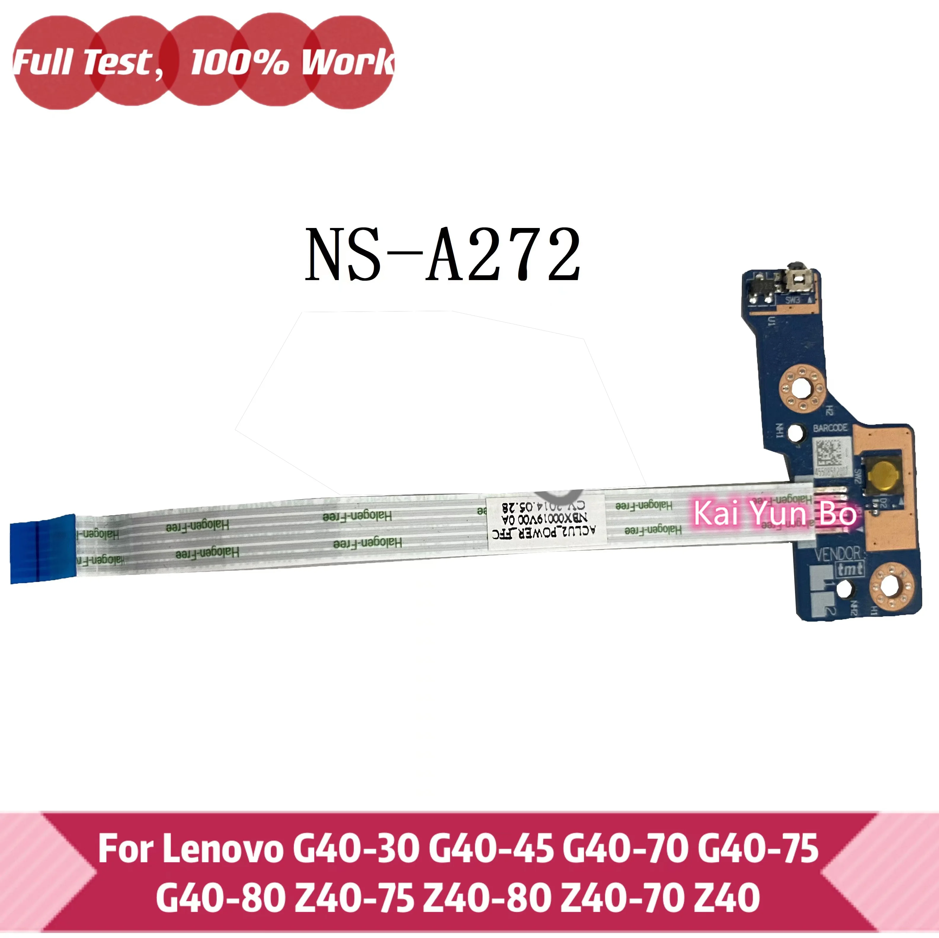 Ноутбук для Lenovo G40-30 G40-45 G40-70 G40-75 G40-80 Z40-75 Z40-80 Z40-70 Z40, плата кнопки питания ноутбука с кабелем NS-A272