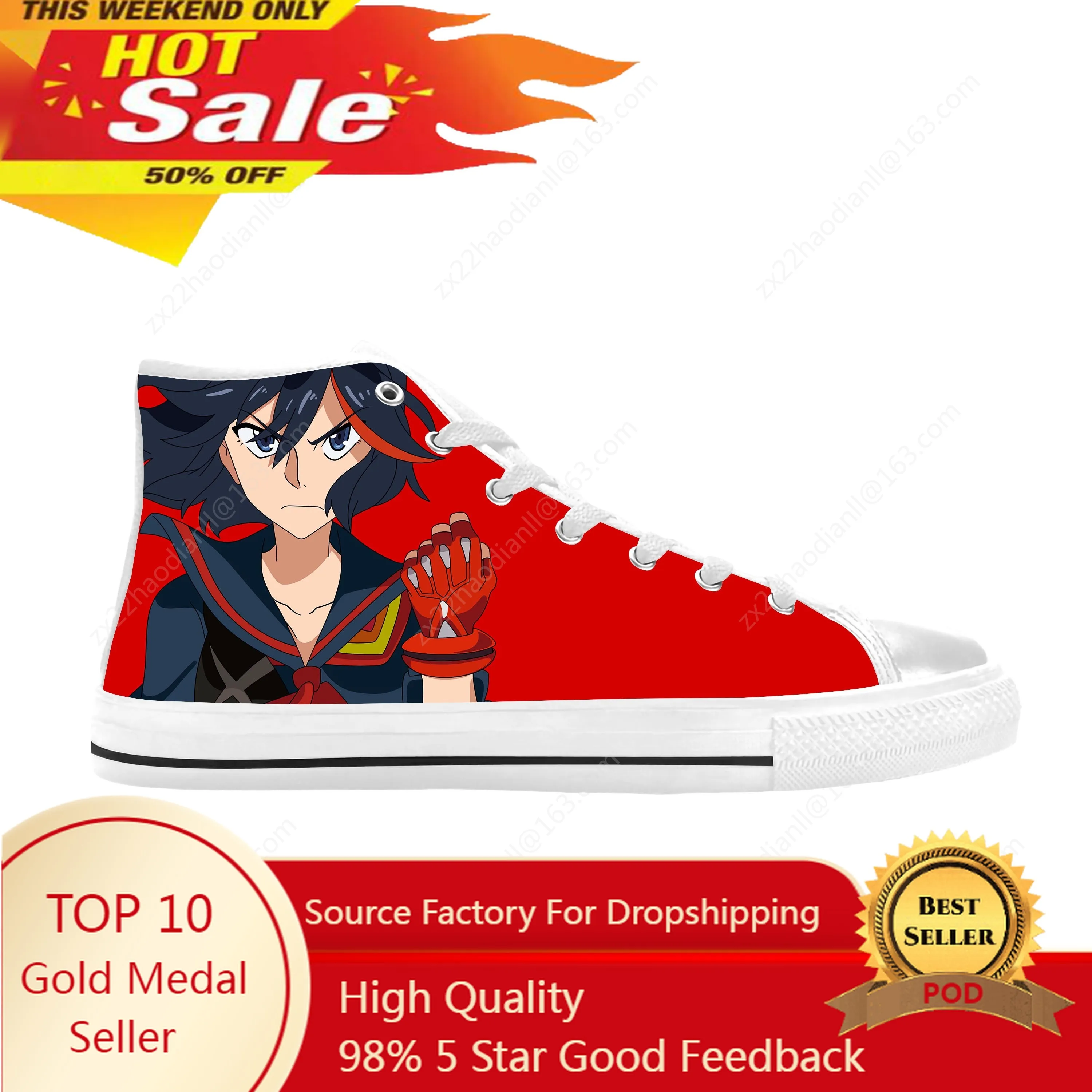 

Hot Japanese Anime Manga KILL la KILL Matoi Ryuko Casual Cloth Shoes High Top Comfortable Breathable 3D Print Men Women Sneakers