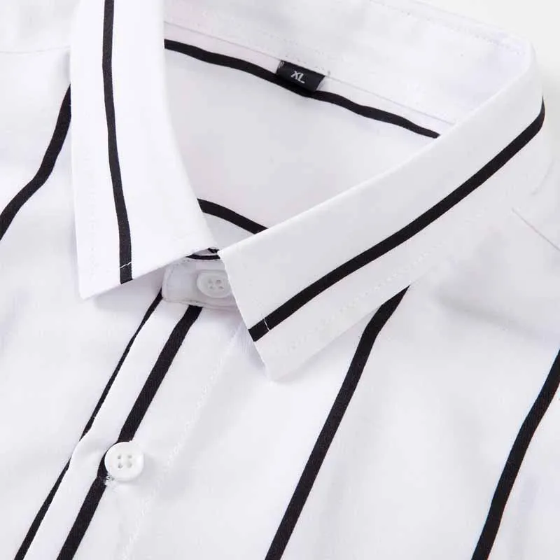 Men's Striped Dress Shirt Long Sleeve Slim Fit Formal Business Wrinkle Resistant Office Blouse Top Fashion Casual Male Clothing view 3