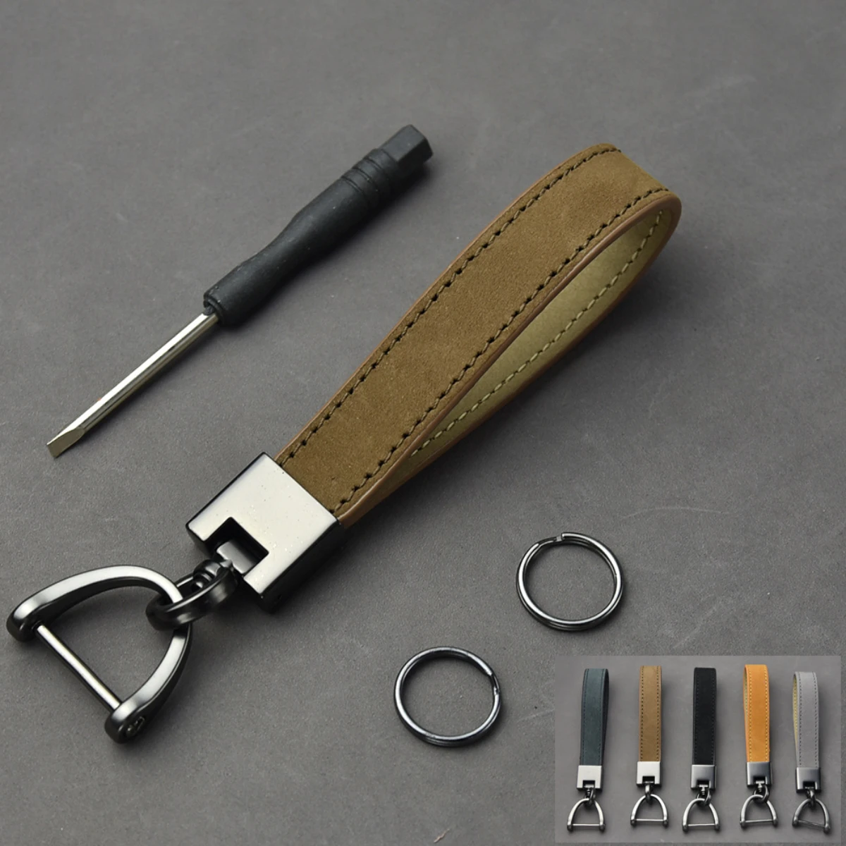 Car Key Chain Luxury Genuine Leather Keychain Pure Color Buckle Car Key Ring Car Accessories Gift Car Keychain