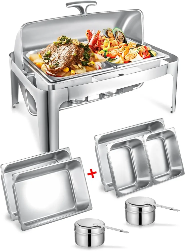 

Rectangular Roll Top Chafing Dish Buffet Set, Catering Food Warmer for Parties, Wedding, Birthday, Christmas