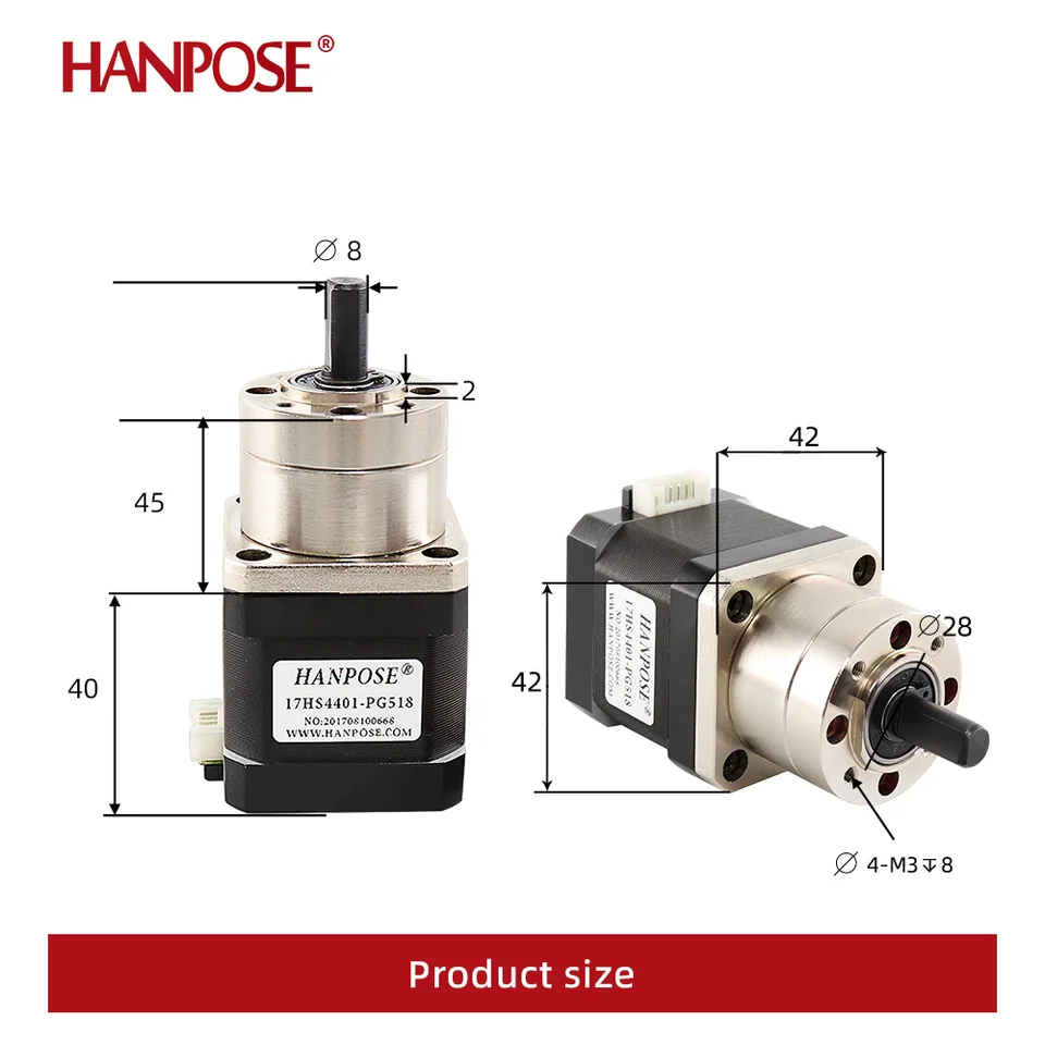 HANPOSE Nema17 17HS4401S-PG5.18：1 Extruder Gear Stepper Motor