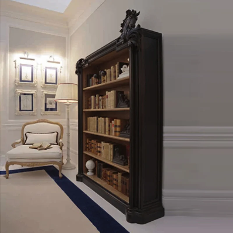 Neoclassical solid wood bookcase dark bookshelf villa display cabinet study display cabinet post-modern storage cabinet