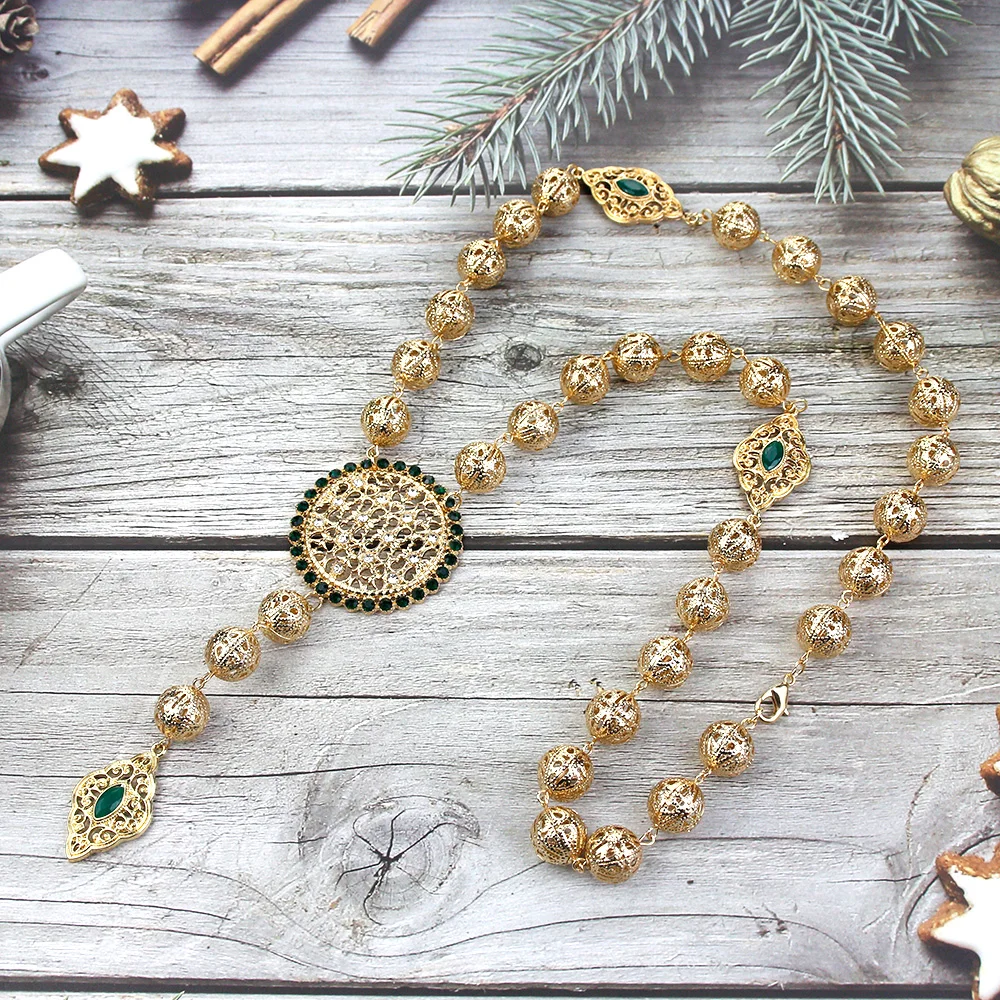 Gold Color Metal Ball Chain Necklace For Women Algeria Morocco Bridal Wedding Jewelry Crystal Arabic traditional Bijoux