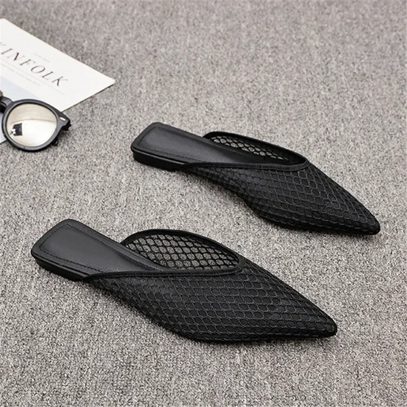 Women's Pointed Toe Slippers 2024 Summer Designer Mesh Beach Flat Shoes Slides Outside Mules Gladiator Sandals Zapatos De Mujer image 4