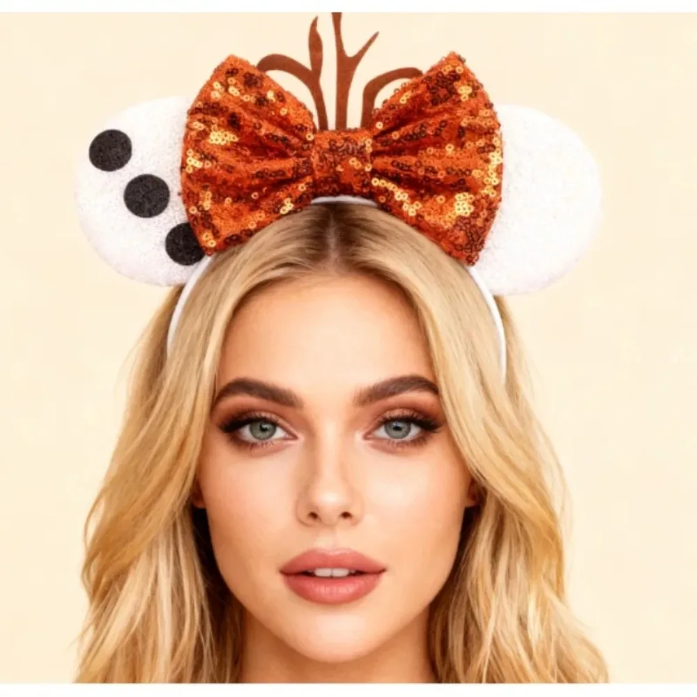 PESENAR Valentine's Day cute headdress: decorated with glittering orange sequin bow and cute antlers