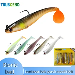 6pcs Soft Lures Bait Luminous Bait Fishing Lure Leurre Shad Double Color Silicone Bait T Tail Perch, BKK Back Upturned