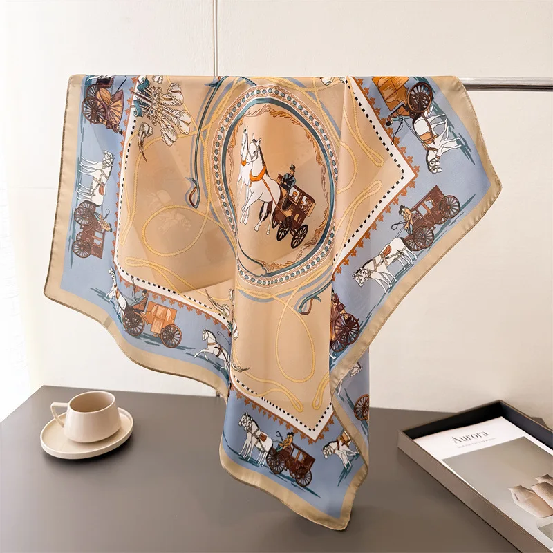 

Роскошный шелковый квадратный платок с принтом, весенний шарф-косынка для женщин, 70 см, для волос, на запястье, головной убор, хиджаб, бандана