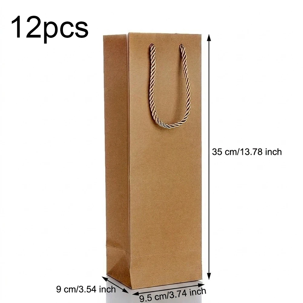 Reusable Cowhide Paper Wine Bags for 750ml Bottles Set of 12 Foldable Brown Packaging with Reinforced Twisted Handles