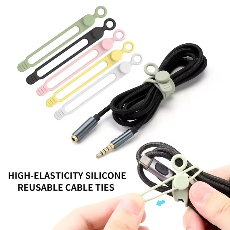 Cable Organizer Silicone Reusable Elastic Cable Ties Cute Wire Cord Straps Data Cable Sorting Storage Office Home Daily Supplies