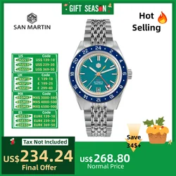 San Martin Original 39.5mm NH34 GMT Men Mechanical Wristwatch Fly Adjustable Clasp Sports Watch Waterproof 10Bar Relojes SN0116