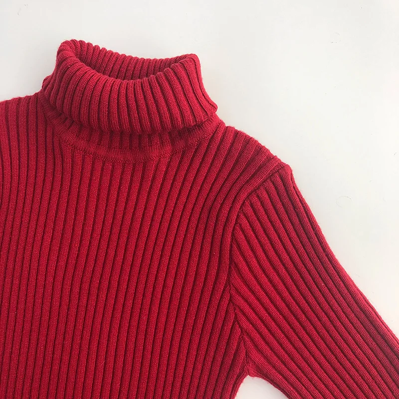 2024 Fall Winter Kids sweater christmas Children\'s High collar knitwear Boys knit pullover Girls red base sweater